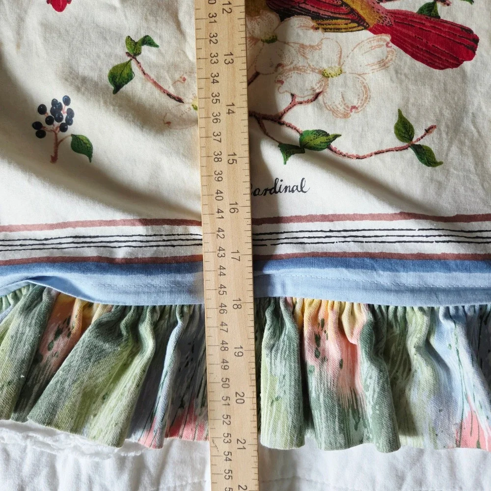 Handmade Cardinal Bird Throw Pillow Cover 21x21 Ruffle Edge Zipper Vintage